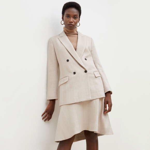 M.M. LaFleur The O'Hara Wool Herringbone Blazer in Ivory Biscuit, Size 12 - Picture 5 of 14